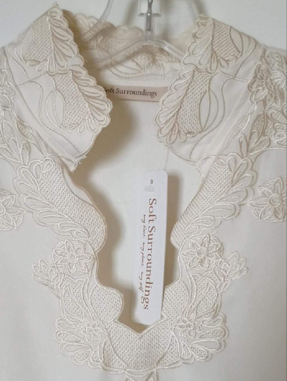 Soft Surroundings Ecru Lace-Trim Blouse - NWT